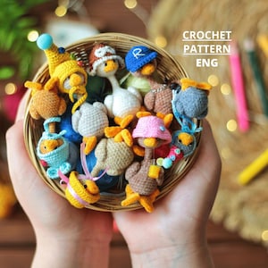 Virkade gässlingar: Amigurumi-gäss i hattar (PDF-mönster)