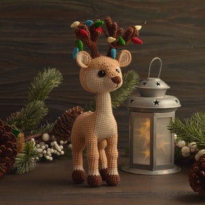 Set Christmas toys: Reindeer with a sleigh a bag for gifts and Christmas tree, PDF English Español pattern, Christmas décor image 6