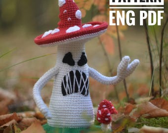 Monster Mushroom or Evil Fly Agaric, Crochet pattern, Amigurumi Tutorial PDF in English