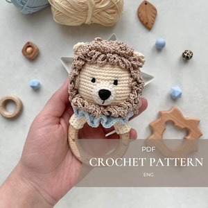 Lion crochet rattle baby toy pattern PDF