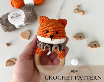 Fox crochet rattle baby toy pattern PDF