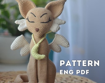 Fantasy gehäkelte Mond Katze Engel Katze Amigurumi mit Flügeln Englisch PDF Pattern
