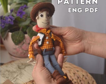 Cheerful Cowboy Crochet Pattern, Amigurumi Doll with Removable Clothes, PDF English crochet pattern