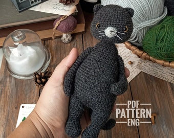 Pdf pattern Crochet black cat Amigurumi Halloween witch cat Cute crochet kitten