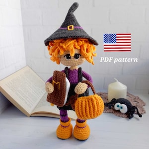 English Crochet Pattern Halloween Witch Chloe