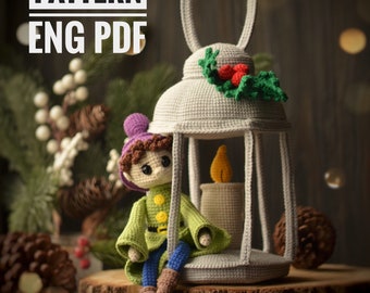 Christmas lantern with a candle crochet pattern, amigurumi little gnome, christmas elf toy pattern