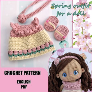 Сrochet Englisch Muster Frühlings-Outfit für die Puppe