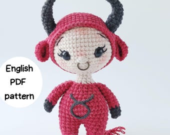 ENG Crochet Taurus Pattern & Bonus Coloring Page, Zodiac Animal Amigurumi Guide, Astrology Toy Tutorial, PDF Download, Birthday gift
