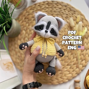 Crochet raccoon pattern PDF in Eng amigurumi raccoon amigurumi cute raccoon pattern crochet forest animals raccoon toy