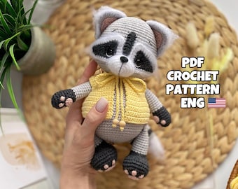 Crochet raccoon pattern PDF in Eng amigurumi raccoon amigurumi cute raccoon pattern crochet forest animals raccoon toy