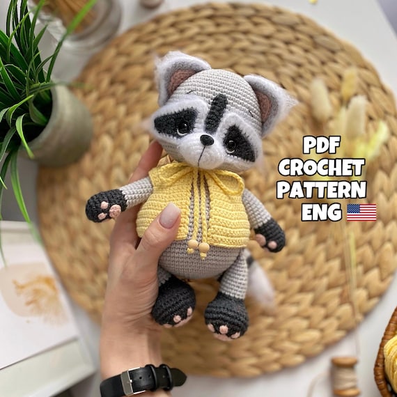 Crochet raccoon pattern PDF in Eng amigurumi raccoon amigurumi cute raccoon pattern crochet forest animals raccoon toy