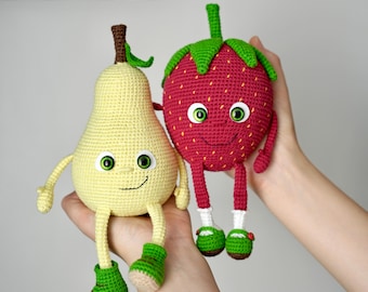 Crochet patterns 2 in 1 - toys the Strawberry and Pear. PDF Amigurumi patterns in English.