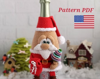 English Crochet Pattern Champagne Cover Santa Claus