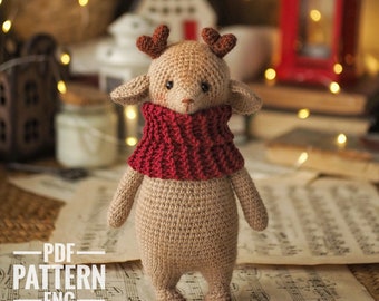 Patrón de reno de ganchillo Navidad Crochet Vacaciones Santa Reno Amigurumi