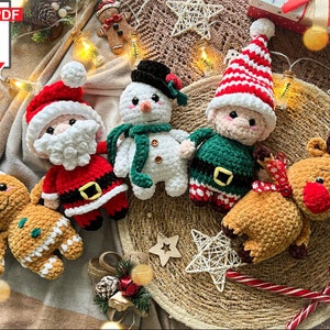 Christmas Crochet Pattern Set: Snowman, Gnome, Deer, Santa, Gingerbread Man (PDF)