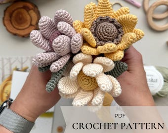 Flowers crochet rattle pattern PDF