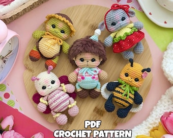 Schema 5 in 1 per amigurumi estivi all'uncinetto: Tartaruga, Ape, Riccio, Topo, Farfalla (PDF in inglese)