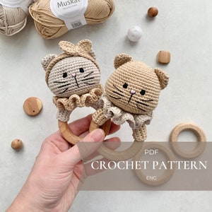 Cat crochet rattle baby toy pattern PDF