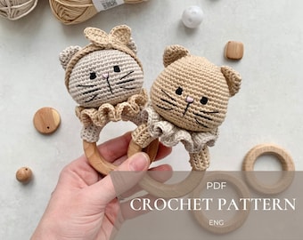 Cat crochet rattle baby toy pattern PDF