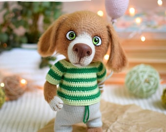 Crochet pattern toy the Puppy with the balloon. PDF amigurumi pattern in English.