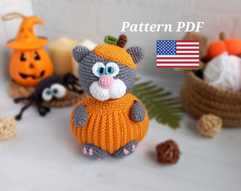 English crochet pattern Pumpkin cat