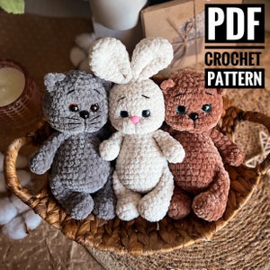 Cat, bunny and bear crochet pattern 3 in 1