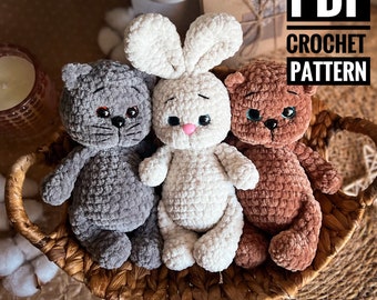 Cat, bunny and bear crochet pattern 3 in 1