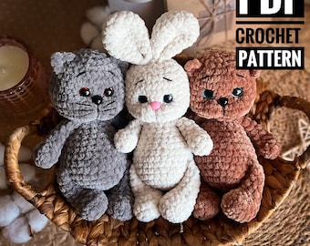 Patrón de crochet gato, conejito y oso 3 en 1