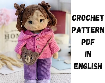 かぎ針編み人形のパターン：衣装付きあみぐるみ女の子（PDFパターン）