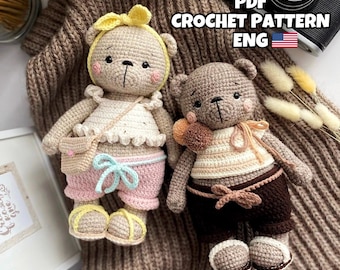 Crochet bear pattern PDF in Eng, amigurumi bear, crochet pattern bear 2in1 (boy and girl), crochet animals pattern