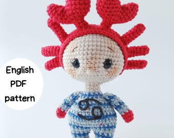 Сancer Amigurumi Pattern ENG, Сancer Crochet Toy Tutorial, Astrology DIY Gift with Bonus Coloring Sheet, Downloadable PDF