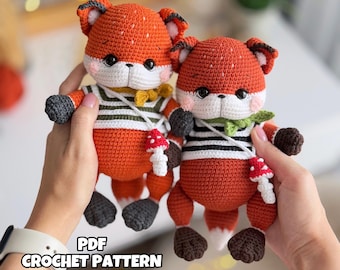 Crochet pattern little fox PDF ENG crochet fox forest animal amigurumi cute fox with mushroom bag DIY