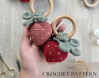 Strawberry crochet rattle baby toy pattern PDF