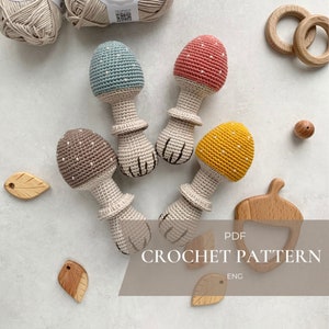 Mushroom crochet rattle baby toy pattern PDF