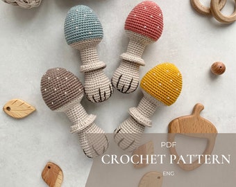 Mushroom crochet rattle baby toy pattern PDF
