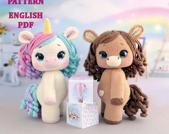 Сrochet pattern Einhorn und Pferd set 2 in 1 in Englisch PDF
