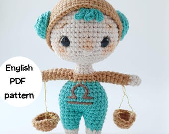 Libra Zodiac Amigurumi Crochet Pattern ENG, Libra Toy Tutorial, Astrology Plushie Pattern with Bonus Coloring Page, Digital PDF