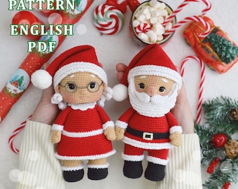Сrochet Muster in Englisch Weihnachtsmann und Mrs. Claus