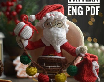 Christbaumschmuck Weihnachtsmann, Häkelanleitung, Amigurumi Anleitung PDF in Englisch
