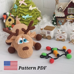 English crochet pattern Waiting for Christmas reindeer