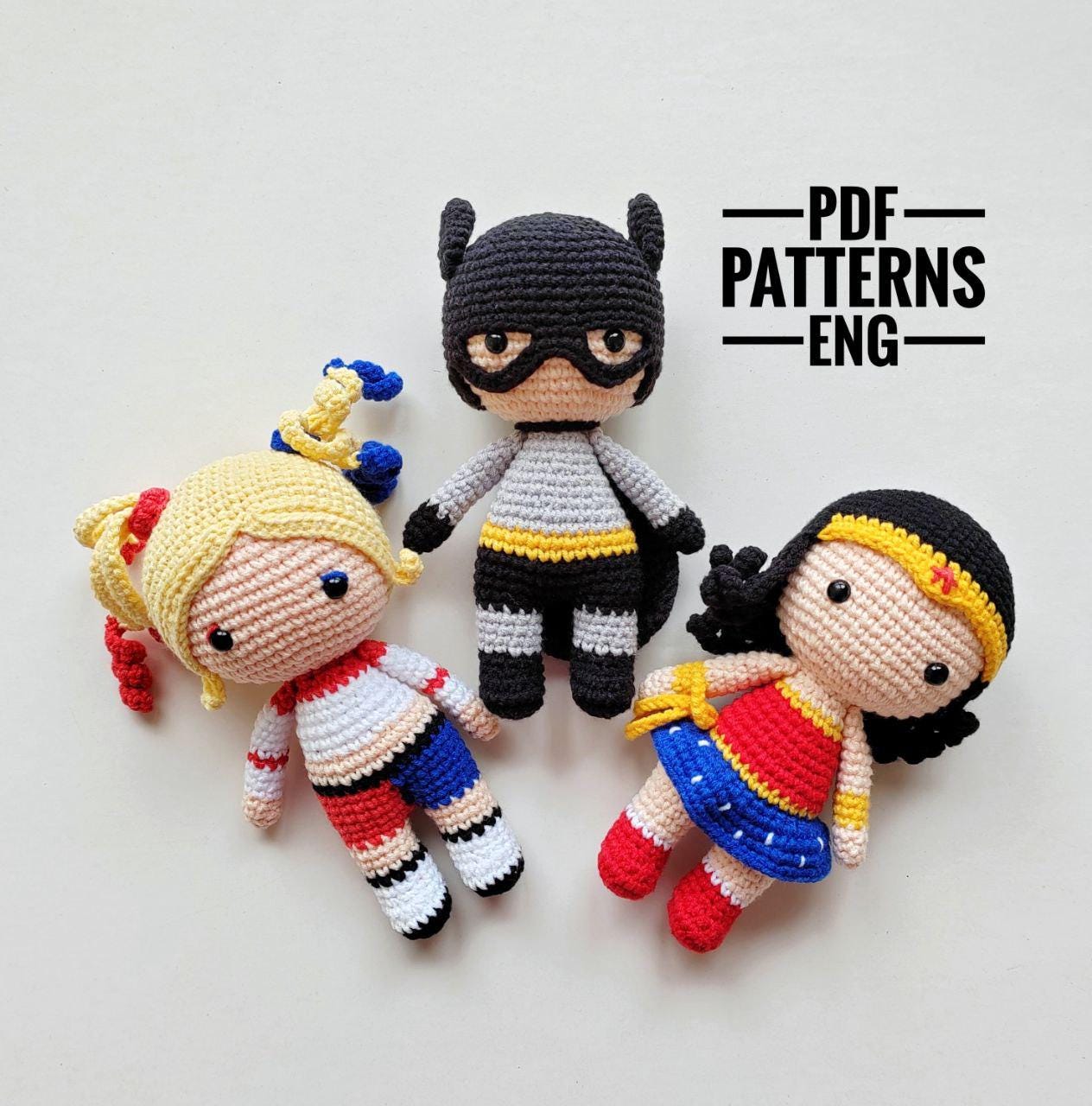 Crochet patterns set 3 in 1 English PDF amigurumi heroes crochet clown amigurumi tutorials