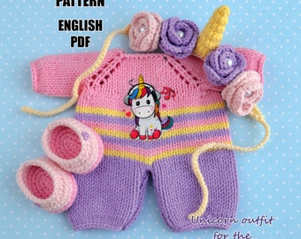 Crochet and knitting English pattern unicorn outfit for the Button doll
