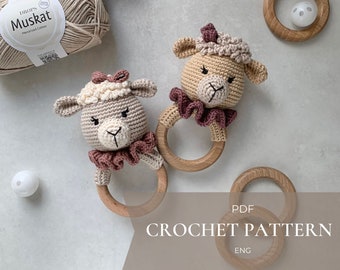 Lamb Sheep crochet rattle baby toy pattern PDF