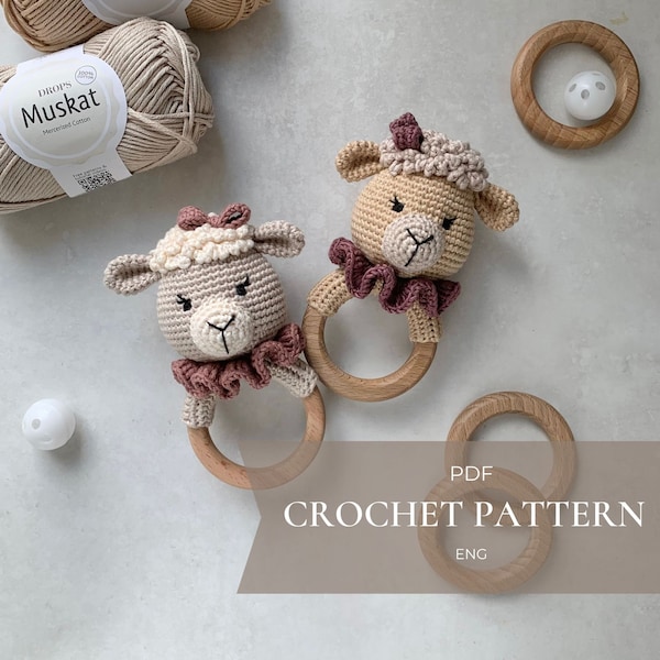 Lamb Sheep crochet rattle baby toy pattern PDF