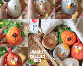かぎ針編みのイースターひよこ（卵型）。編みぐるみぬいぐるみ（PDF