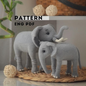 Elephant crochet pattern PDF ENG amigurumi elephant mom and baby stuffed toy pattern baby shower gift nursery decor DIY toy