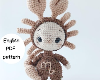 ENG Crochet Scorpio Pattern & Bonus Coloring Page, Zodiac Animal Amigurumi Guide, Astrology Toy Tutorial, PDF Download, Birthday gift