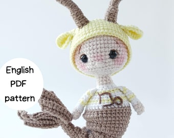Capricorn Amigurumi Pattern ENG, Capricorn Crochet Toy Tutorial, Astrology DIY Gift with Bonus Coloring Sheet, Downloadable PDF