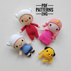 Crochet patterns set 4 in 1 English PDF amigurumi cute animals crochet princess amigurumi tutorials