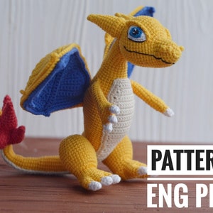 Orange fire dragon crochet pattern, amigurumi dragon, fantasy toy dragon, pdf  pattern on English